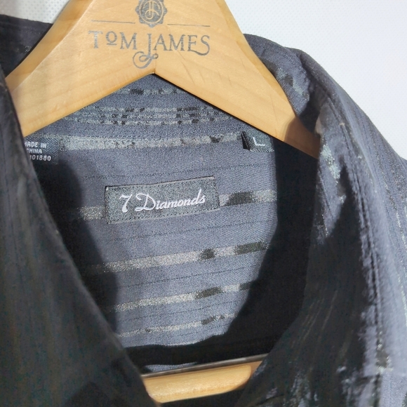 Men's Black shiny Striped Shirt by 7 Diamonds sz L - Picture 3 of 5